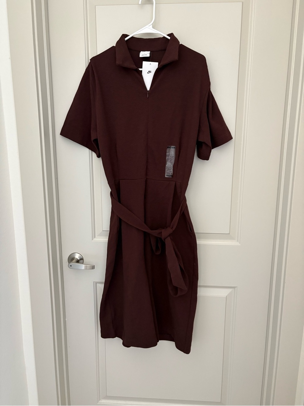 Nike Women's Brown Polo Shirt Relaxed  Jumpsuit /Shorts  Tie Waist NWT Size S